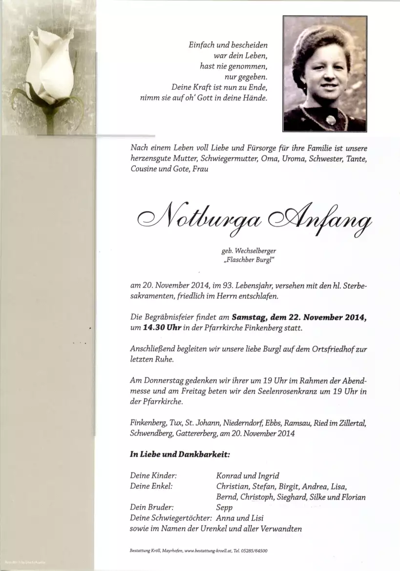 Parte von Notburga Anfang